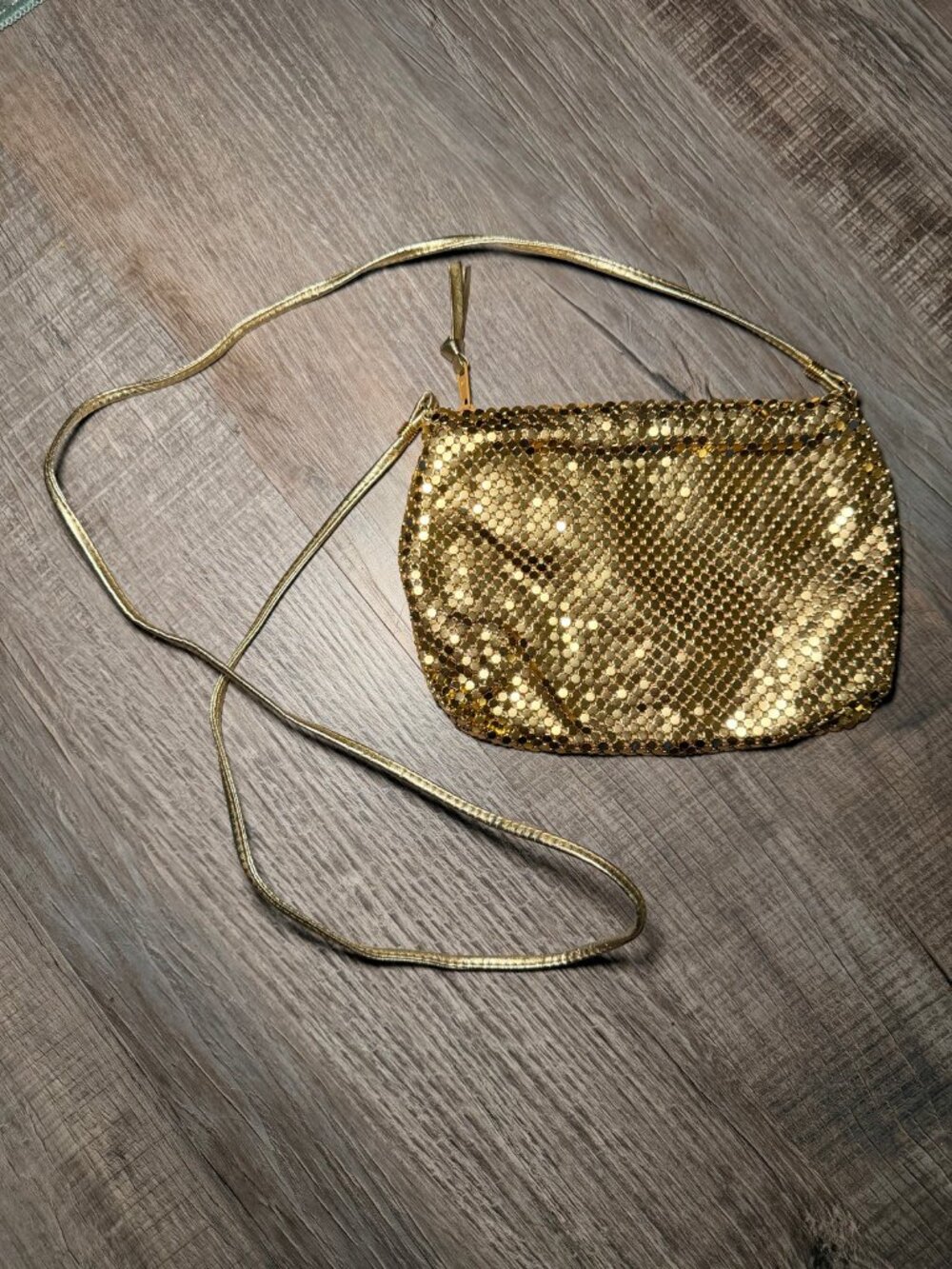 Whiting & Davis Gold Mesh Crossbody Bag Vintage Evening Shoulder Purse Zip
